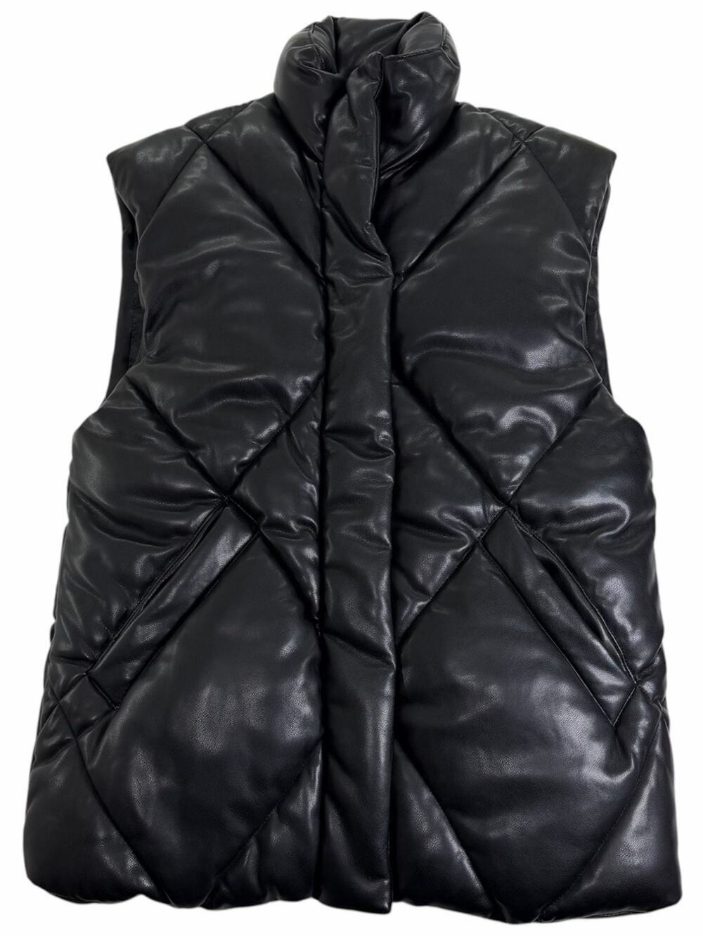 Abercrombie & Fitch Women's XS Black Vegan Leather Quilted Vest Oversized